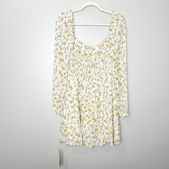 Reformation Morris Floral Mini Dress is Adagio Cream Gold Ruffle 10 NEW - Picture 2 of 7